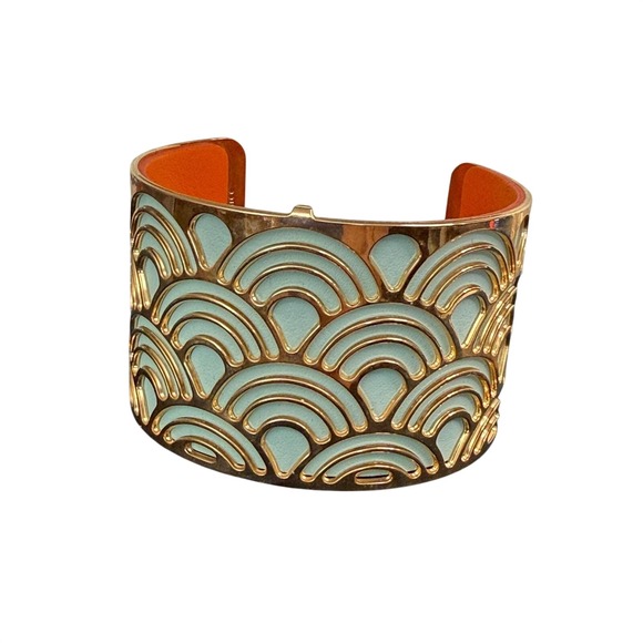 Les Georgettes Jewelry - Les Georgettes Paris Wide Cuff Bracelet Art Deco Revival Style France Gold Tone